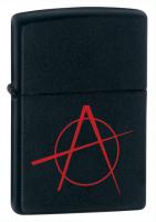 Зажигалка ZIPPO Символ анархии с черным матовым покрытием | Anarchy Symbol Black Matte, латунь/сталь, чёрная, матовая, 38x13x57 мм