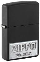 Зажигалка ZIPPO Номерной знак с черным матовым покрытием | License Plate Black Matte, латунь/сталь, черная, 38x13x57 мм