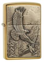 Зажигалка ZIPPO Парящие орлы с покрытием матовая латунь | Soaring Eagles Brushed Brass, латунь/сталь, золотистая, матовая, 38x13x57 мм