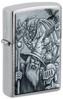 Зажигалка ZIPPO Мифические существа с покрытием матовый хром | Mystical Beings Design Brushed Chrome, латунь/сталь, серебристая, 38x13x57 мм