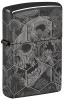 Зажигалка ZIPPO Грибы и черепа с черным глянцевым покрытием | Mushroom Skulls High Polish Black, латунь/сталь, черная, глянцевая, 38x13x57 мм