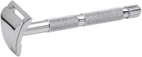 Станок контурный для бритья MERKUR 907C, глянцевое хромированное покрытие, прямой срез, короткая ручка, лезвие в комплекте (1 шт)