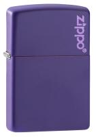 Зажигалка ZIPPO Логотип с фиолетовым матовым покрытием | Logo Purple Matte, латунь/сталь, фиолетовая, матовая, 38x13x57 мм