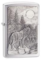 Зажигалка ZIPPO Лесные волки с покрытием матовый хром | Timberwolves Brushed Chrome, латунь/сталь, серебристая, матовая, 38x13x57мм