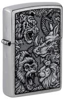 Зажигалка ZIPPO Джунгли с покрытием поцарапанный хром | Jungle Design Street Chrome, латунь/сталь, серебристая, 38x13x57 мм