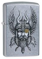 Зажигалка ZIPPO Викинг с покрытием поцарапанный хром | Viking Warrior Street Chrome, латунь/сталь, серебристая, 38x13x57 мм