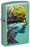 Зажигалка ZIPPO Единение с природой с зеленым глянцевым покрытием | One with Nature Design High Polish Green, латунь/сталь, зеленая, 38x13x57 мм