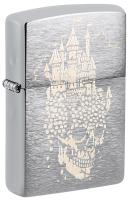 Зажигалка ZIPPO Замок черепа с покрытием матовый хром | Skull Castle Design Brushed Chrome, латунь/сталь, серебристая, 38x13x57 мм