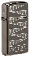 Зажигалка ZIPPO узкая в честь 65-летия с покрытием черный лед | Slim® 65th Anniversary Black Ice®, латунь/сталь, чёрная, 29x10x60 мм