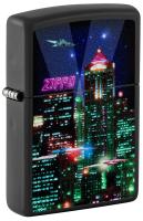 Зажигалка ZIPPO Кибергород с черным матовым покрытием | Cyber City Black Matte, латунь/сталь, черная 38x13x57 мм