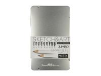 Набор чернографитовых карандашей  Sketch & Art  утолщенные,9 шт. hb-14b,  металлическая коробка с ложементом