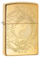 Зажигалка ZIPPO Тигр и дракон с покрытием Глянцевая латунь | Tiger and Dragon High Polish Brass, латунь/сталь, золотистая, 38x13x57мм