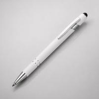 Ручка металлическая soft-touch шариковая со стилусом Sway, белый/серебристый