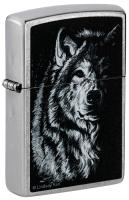 Зажигалка ZIPPO Shadow Wolf с покрытием Street Chrome, латунь/сталь, серебристая, матовая, 38x13x57 мм