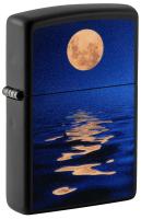 Зажигалка ZIPPO Закат луны с покрытием черный свет | Moon Sunset Black Light, латунь/сталь, чёрная, матовая, 38x13x57 мм