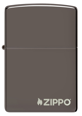 Зажигалка ZIPPO Logo с покрытием Black Ice®, латунь/сталь, чёрная, глянцевая, 38x13x57 мм