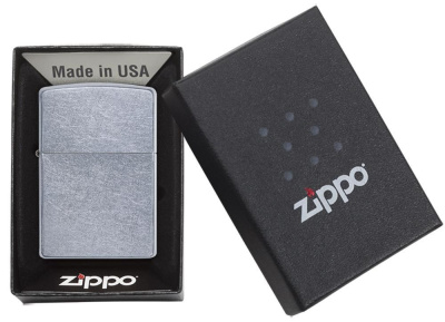 Зажигалка ZIPPO классическая с покрытием поцарапанный хром | Classic Street Chrome, латунь/сталь, серебристая, матовая, 38x13x57 мм