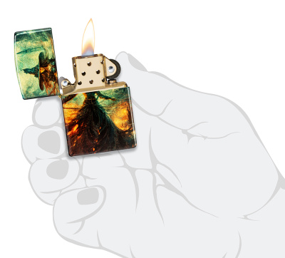 Зажигалка ZIPPO Огненная колдунья с покрытием Искусственно состаренная латунь | Fire Mage 540 Tumbled Brass, латунь/сталь, разноцветная, 38x13x57 мм