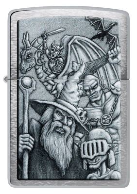 Зажигалка ZIPPO Мифические существа с покрытием матовый хром | Mystical Beings Design Brushed Chrome, латунь/сталь, серебристая, 38x13x57 мм