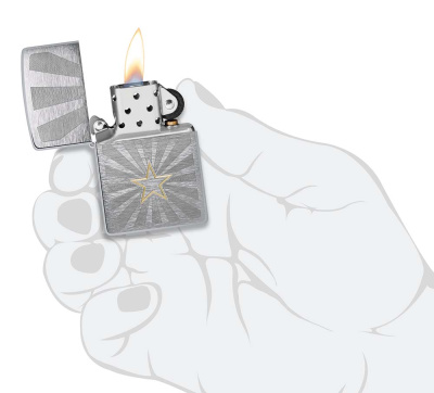 Зажигалка ZIPPO Звезда с покрытием матовый хром | Star Design Brushed Chrome, латунь/сталь, серебристая, 36x13x57 мм