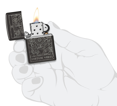Зажигалка ZIPPO Колесо фортуны с черным глянцевым покрытием | Wheel Of Fortune High Polish Black, латунь/сталь, черная, глянцевая, 38x13x57 мм