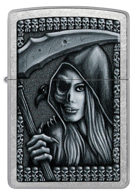 Зажигалка ZIPPO Grim Beauty с покрытием Street Chrome, латунь/сталь, серебристая, матовая, 38x13x57 мм