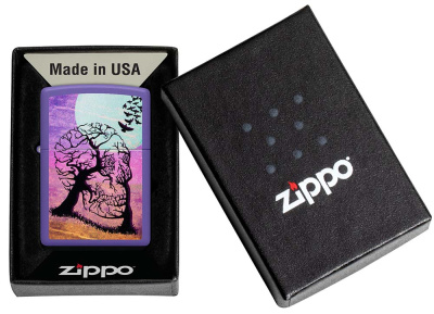 Зажигалка ZIPPO Деревья-черепа с фиолетовым матовым покрытием | Skull Tree Purple Matte, латунь/сталь, черная 38x13x57 мм