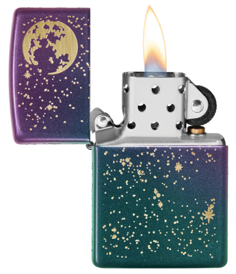 Зажигалка ZIPPO Звездное небо с зелено-фиолетовым покрытием | Starry Sky Iridescent, латунь/сталь, фиолетовая, матовая, 38x13x57 мм
