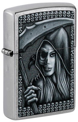 Зажигалка ZIPPO Grim Beauty с покрытием Street Chrome, латунь/сталь, серебристая, матовая, 38x13x57 мм