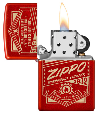 Зажигалка ZIPPO «Работает!» с металлизированным красным покрытием | It Works Design Metallic Red, латунь/сталь, красная, 38x13x57 мм