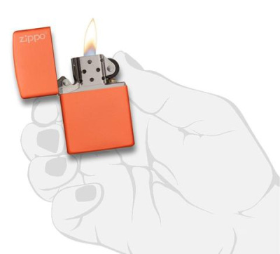 Зажигалка ZIPPO Логотип с оранжевым матовым покрытием | Logo Orange Matte, латунь/сталь, оранжевая с фирменным логотипом, матовая, 38x13x57 мм