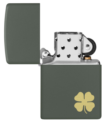 Зажигалка ZIPPO Четырехлистный клевер с зеленым матовым покрытием | Four Leaf Clover Green Matte, латунь/сталь, зеленая, 38x13x57 мм