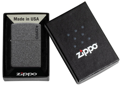 Зажигалка ZIPPO Логотип с каменным покрытием | Logo Iron Stone, латунь/сталь, серая, матовая, 38x13x57 мм