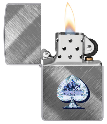Зажигалка ZIPPO Сверкающая карта Пик с покрытием Диагональное плетение | Gleaming Spade Design Diagonal Weave, латунь/сталь, серебристая, 38x13x57 мм