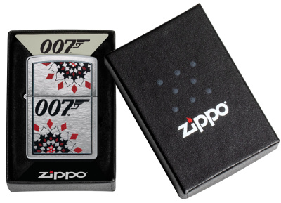 Зажигалка ZIPPO Джеймс Бонд с покрытием матовый хром | James Bond™ Brushed Chrome, латунь/сталь, серебристая, 38x13x57 мм