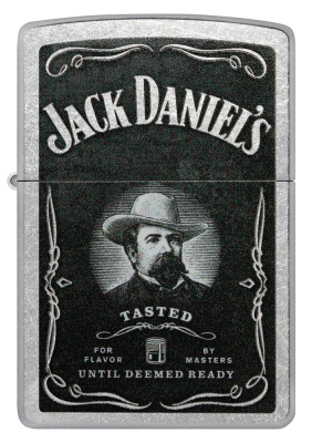 Зажигалка ZIPPO Джек Дэниэлс с покрытием поцарапанный хром | Jack Daniels® Street Chrome, латунь/сталь, серебристая, 38x13x57 мм