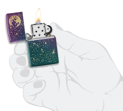 Зажигалка ZIPPO Звездное небо с зелено-фиолетовым покрытием | Starry Sky Iridescent, латунь/сталь, фиолетовая, матовая, 38x13x57 мм