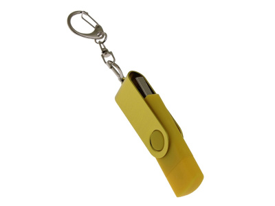 USB-флешка на 16 Гб 2 в 1 поворотный механизм, c дополнительным разъемом Type-C с одноцветным металлическим клипом, желтый , размер 16ГБ