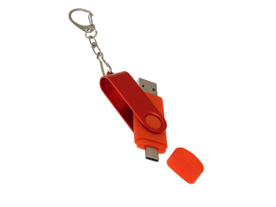 USB-флешка на 16 Гб 2 в 1 поворотный механизм, c дополнительным разъемом Type-C с одноцветным металлическим клипом, красный , размер 16ГБ