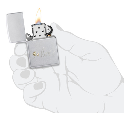 Зажигалка ZIPPO Love Design с покрытием Satin Chrome, латунь/сталь, серебристая, 38x13x57 мм