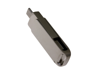 USB 2.0- флешка на 16 Гб поворотный механизм 2 в 1, c дополнительным разъемом Type-C с одноцветным металлическим клипом, серый , размер 16ГБ