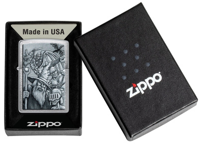 Зажигалка ZIPPO Мифические существа с покрытием матовый хром | Mystical Beings Design Brushed Chrome, латунь/сталь, серебристая, 38x13x57 мм