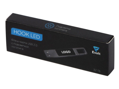 USB 2.0- флешка на 32 Гб c подсветкой логотипа Hook LED, темно-серый, белая подсветка , размер 32ГБ