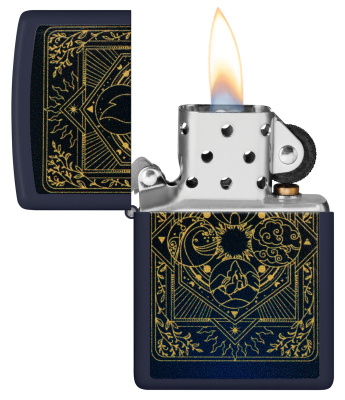 Зажигалка ZIPPO Элементы стихий с темно-синем матовым покрытием | Elements Design Navy Matte, латунь/сталь, синяя, матовая, 38x13x57 мм