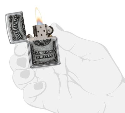 Зажигалка ZIPPO Эмблема Джек Дэниэлс с покрытием Глянцевый хром | Jack Daniels® Emblem High Polish Chrome, латунь/сталь, серебристая, 38x13x57 мм