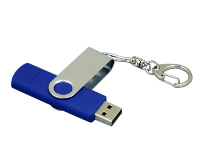 Флешка с  поворотным механизмом, c дополнительным разъемом Micro USB, 16 Гб, синий , размер 16ГБ