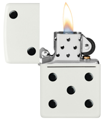 Зажигалка ZIPPO Домино с белым матовым покрытием | Domino Design White Matte, латунь/сталь, белая, матовая, 38x13x57 мм