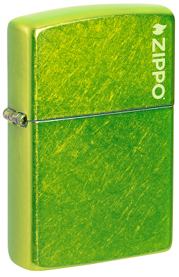 Зажигалка ZIPPO Логотип с кислотным зеленым покрытием | Logo Lurid, латунь/сталь, зеленая, глянцевая, 38x13x57 мм