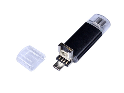 USB-флешка на 32 Гб c двумя дополнительными разъемами MicroUSB и TypeC, черный , размер 32ГБ