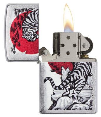 Зажигалка ZIPPO Азиатский тигр с покрытием матовый хром | Asian Tiger Brushed Chrome, латунь/сталь, серебристая, 38x13x57 мм